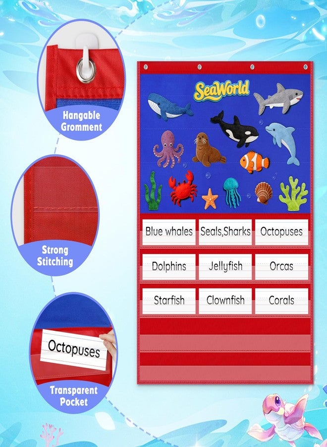 AUVCAS Felt Board Pocket Chart, Flannel Board with Clear 5 Pockets for Classroom and Home, Interactive Storytelling/Learning Activities/language learning for Kids, Include Dry-Erase Sentence Strips & Magic Hooks, 37.5”H x 27.8”W. - Image 5